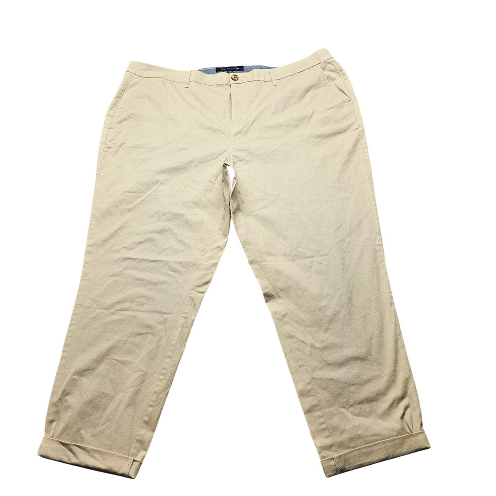Tommy Hilfiger Hampton Khaki Stretch Slim Chino Pants Womens 20W Tan Cuffed Hem